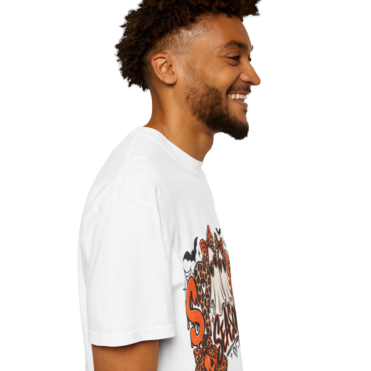 Spooky Season Halloween T-Shirt — Ghosts, Pumpkins & Leopard Bows