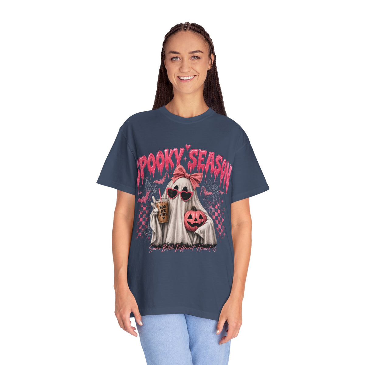 Spooky Season Ghost T-Shirt — Cute Pink Halloween Pumpkin & Trick-or-Treat Design