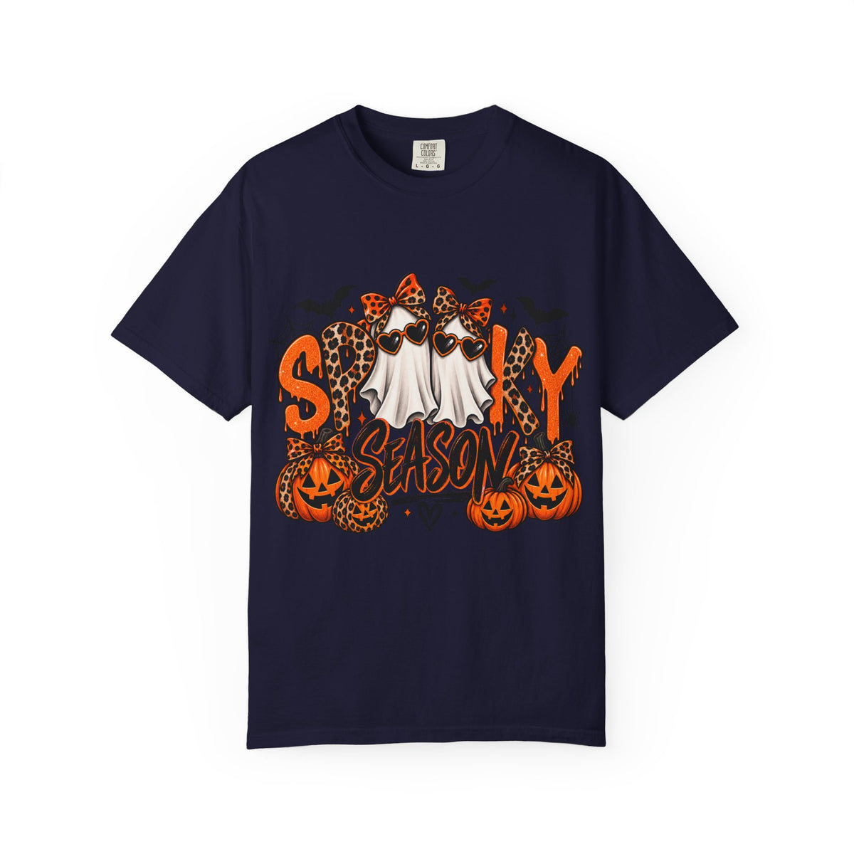 Spooky Season Halloween T-Shirt — Ghosts, Pumpkins & Leopard Bows