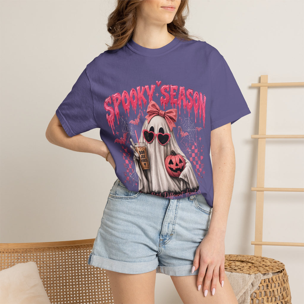 Spooky Season Ghost T-Shirt — Cute Pink Halloween Pumpkin & Trick-or-Treat Design