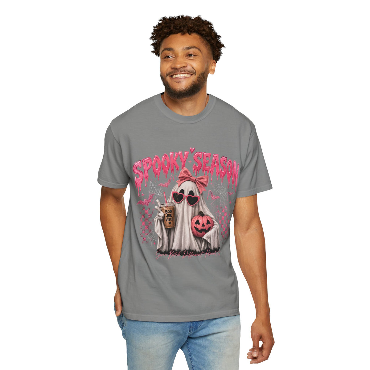 Spooky Season Ghost T-Shirt — Cute Pink Halloween Pumpkin & Trick-or-Treat Design