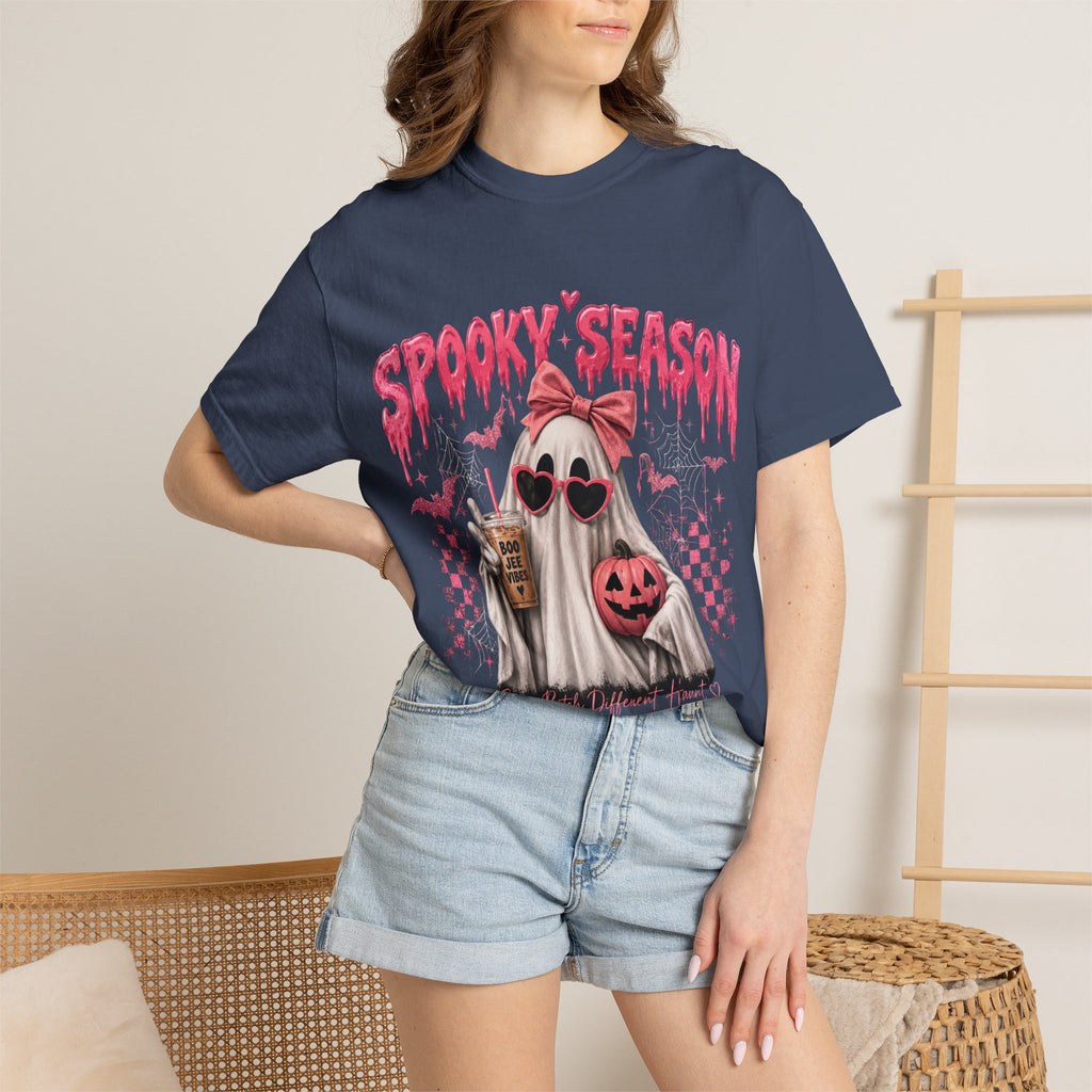 Spooky Season Ghost T-Shirt — Cute Pink Halloween Pumpkin & Trick-or-Treat Design
