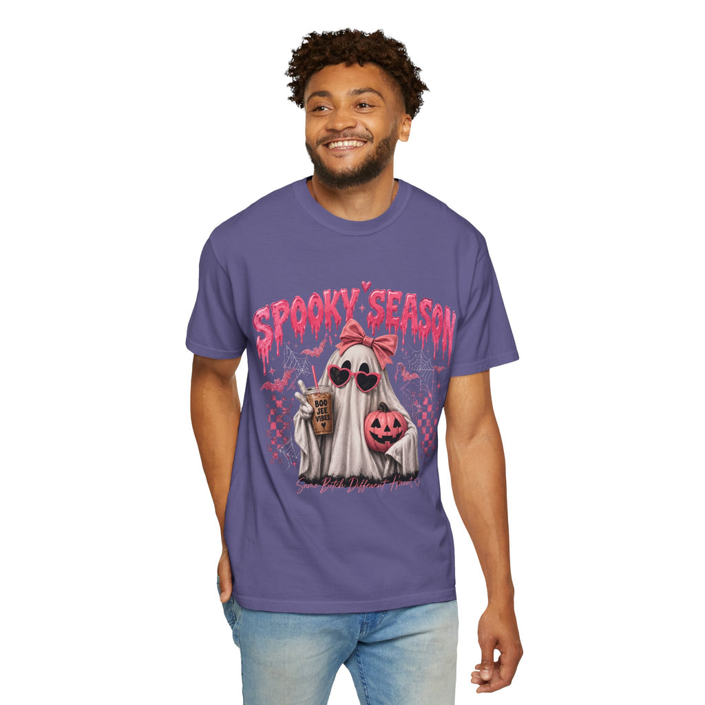 Spooky Season Ghost T-Shirt — Cute Pink Halloween Pumpkin & Trick-or-Treat Design