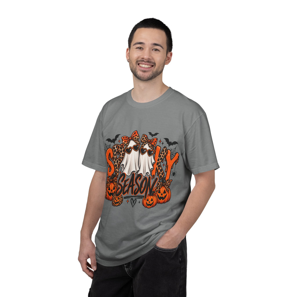 Spooky Season Halloween T-Shirt — Ghosts, Pumpkins & Leopard Bows