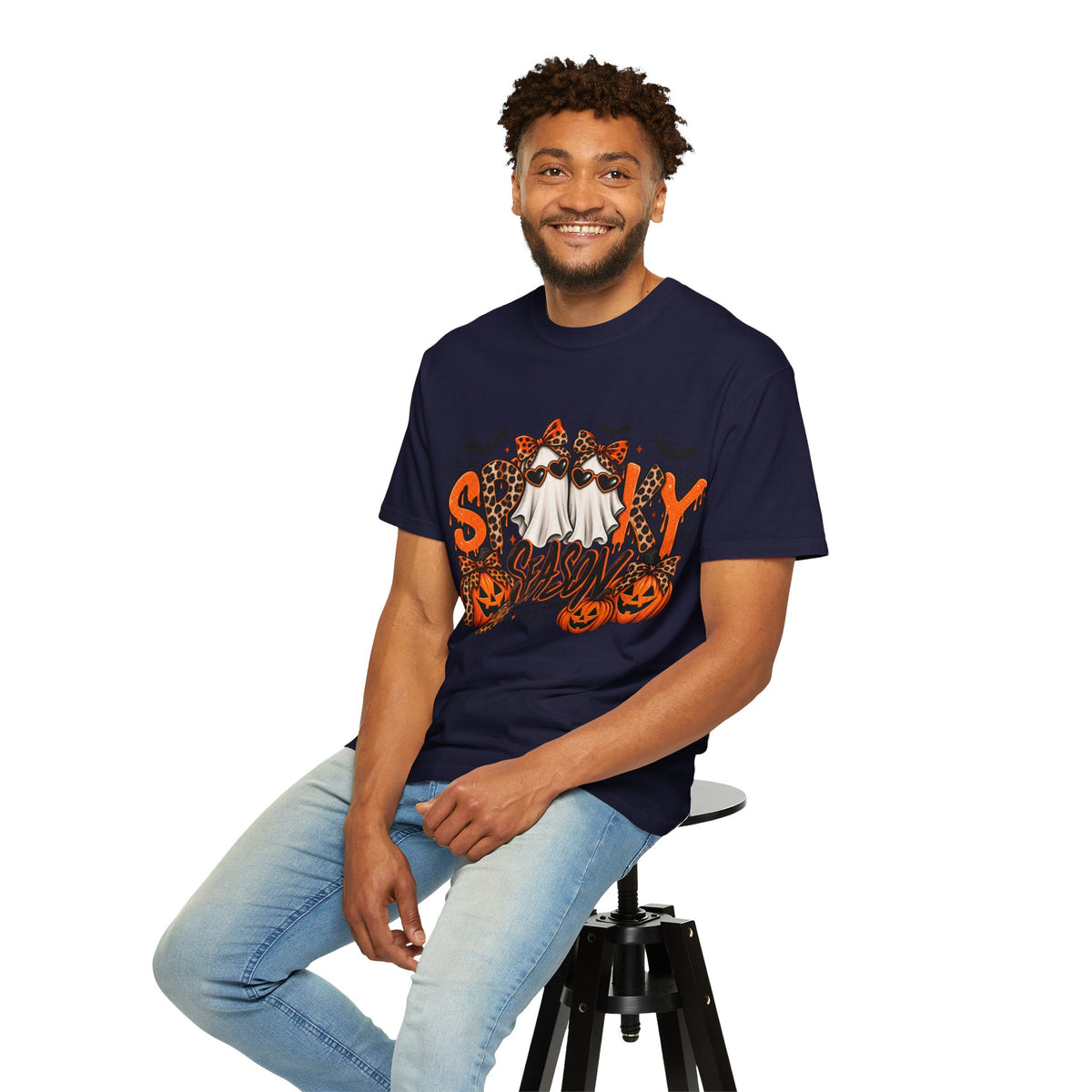 Spooky Season Halloween T-Shirt — Ghosts, Pumpkins & Leopard Bows