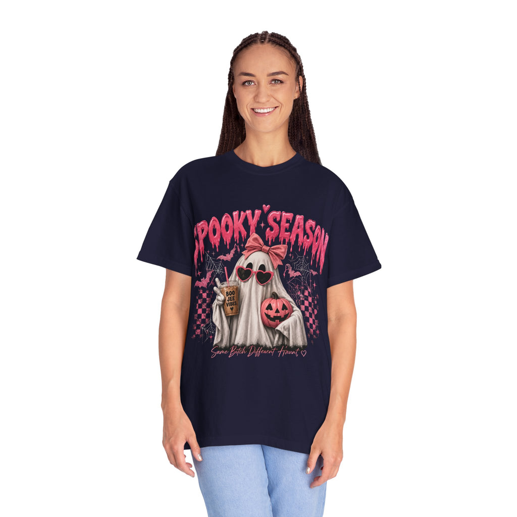 Spooky Season Ghost T-Shirt — Cute Pink Halloween Pumpkin & Trick-or-Treat Design