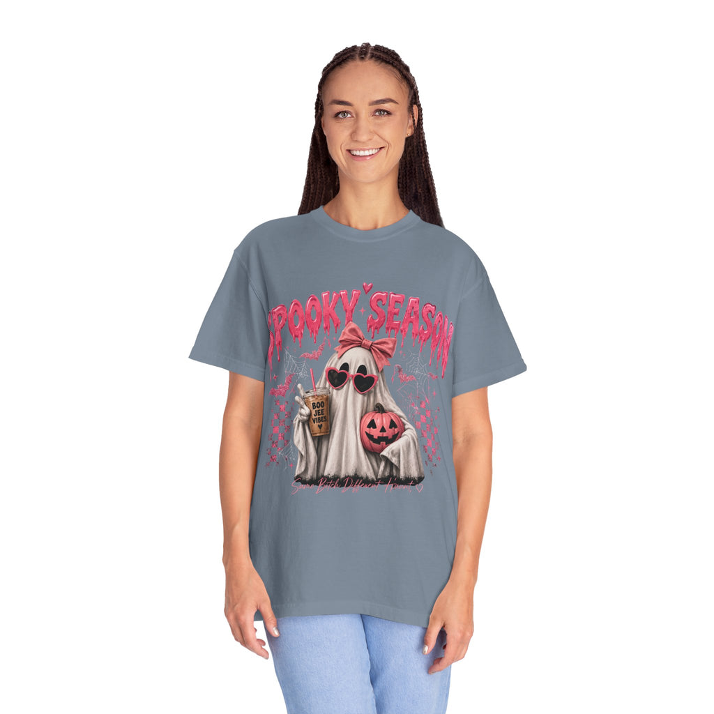 Spooky Season Ghost T-Shirt — Cute Pink Halloween Pumpkin & Trick-or-Treat Design
