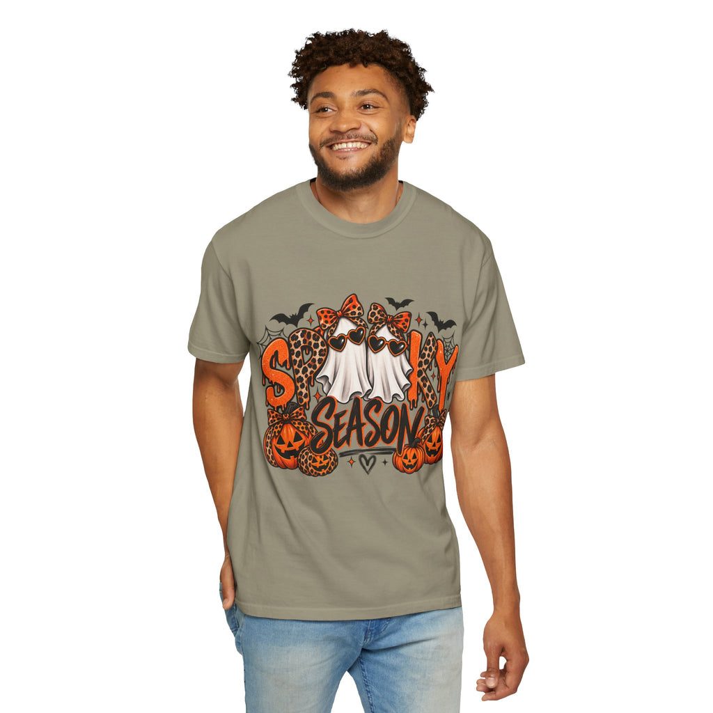 Spooky Season Halloween T-Shirt — Ghosts, Pumpkins & Leopard Bows