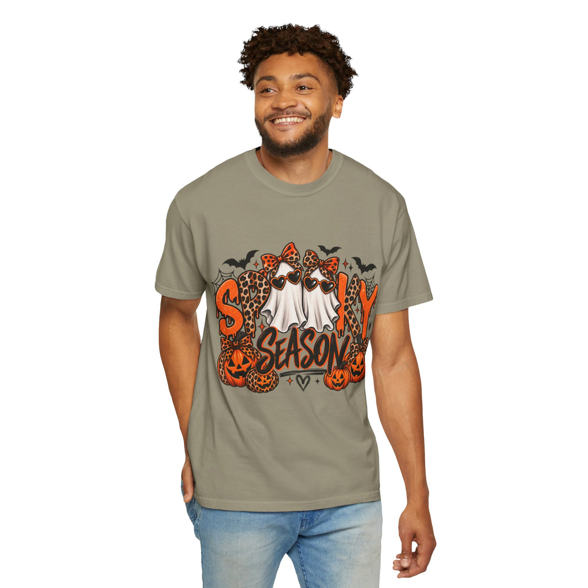 Spooky Season Halloween T-Shirt — Ghosts, Pumpkins & Leopard Bows