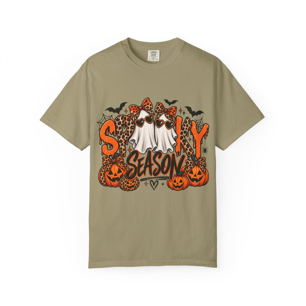 Spooky Season Halloween T-Shirt — Ghosts, Pumpkins & Leopard Bows