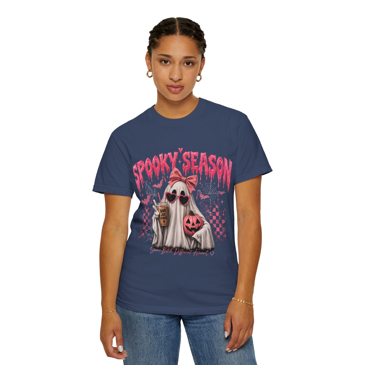 Spooky Season Ghost T-Shirt — Cute Pink Halloween Pumpkin & Trick-or-Treat Design