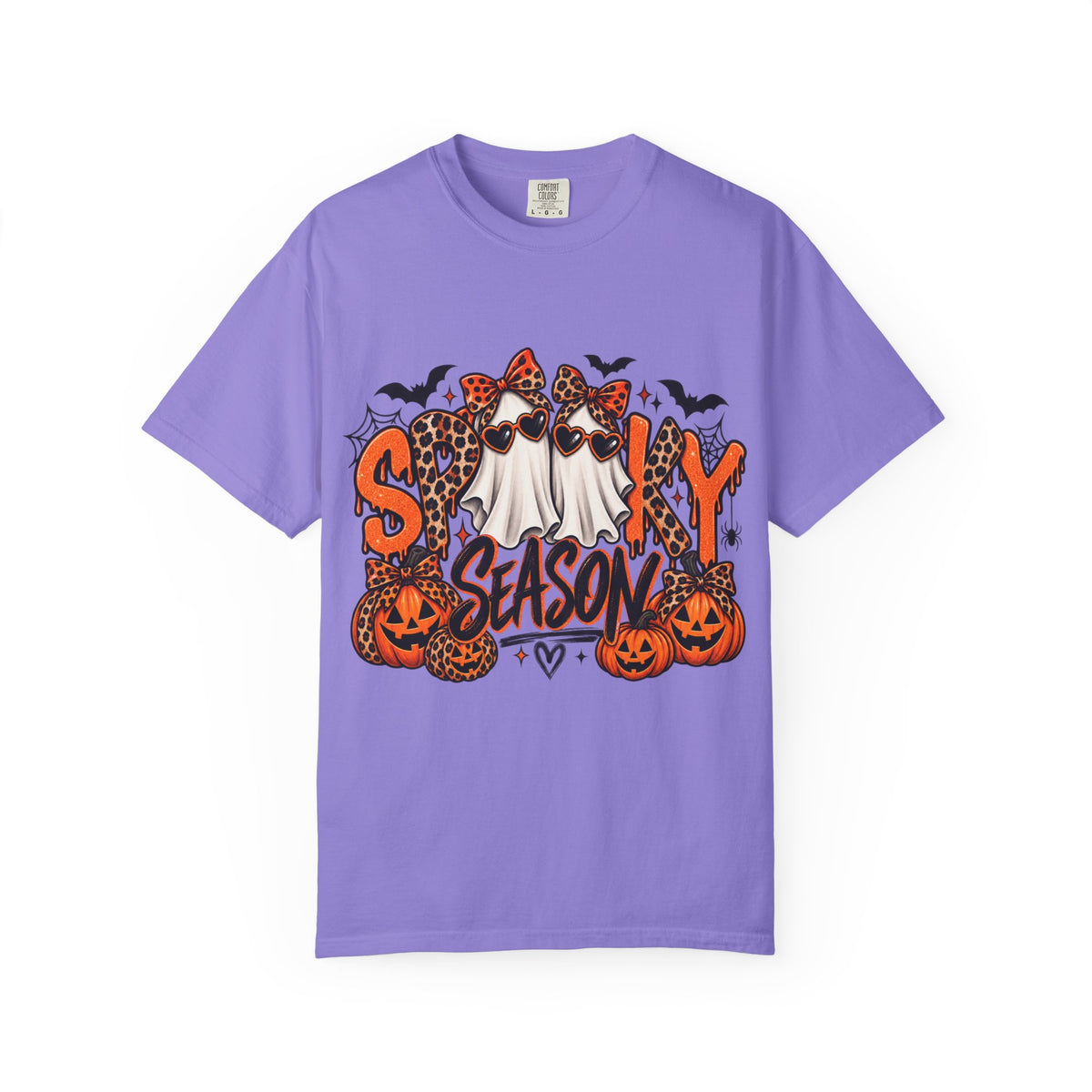 Spooky Season Halloween T-Shirt — Ghosts, Pumpkins & Leopard Bows
