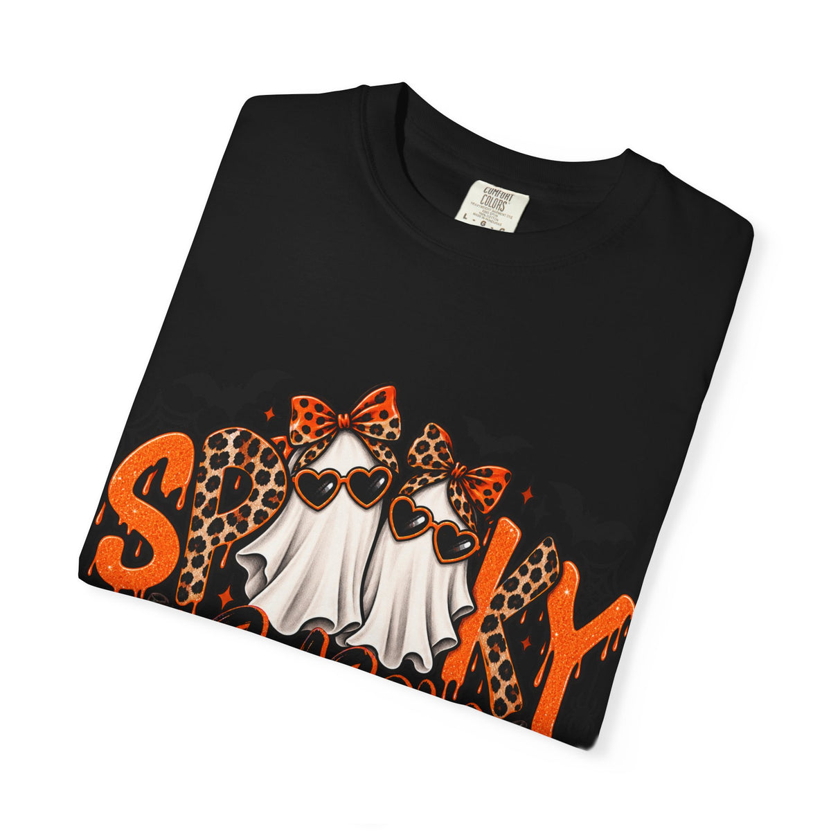 Spooky Season Halloween T-Shirt — Ghosts, Pumpkins & Leopard Bows