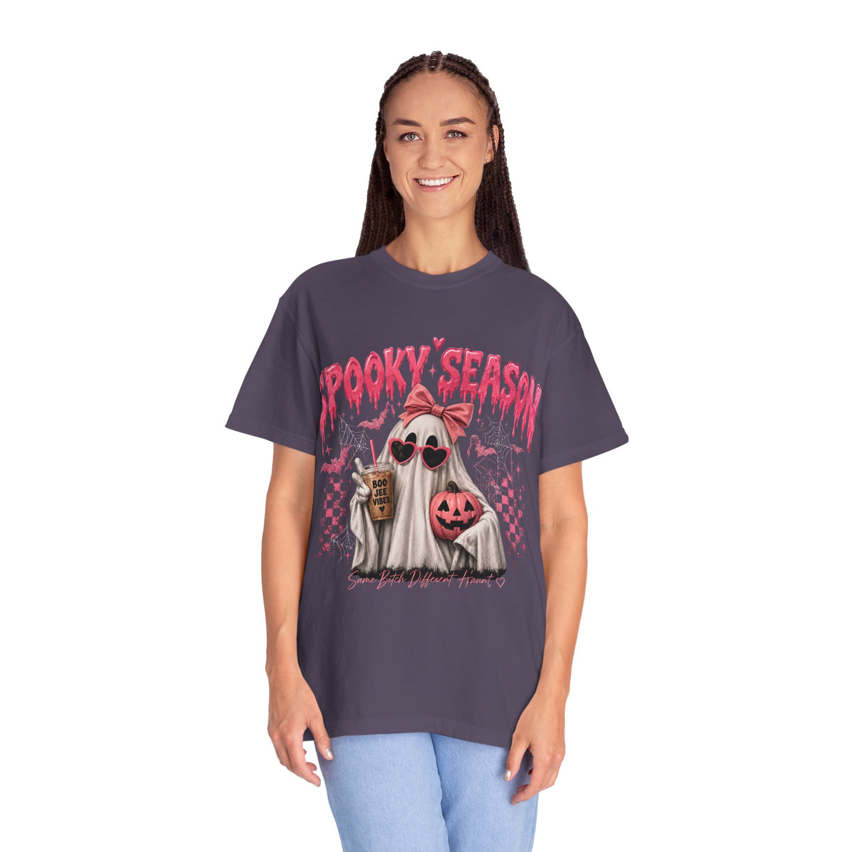 Spooky Season Ghost T-Shirt — Cute Pink Halloween Pumpkin & Trick-or-Treat Design