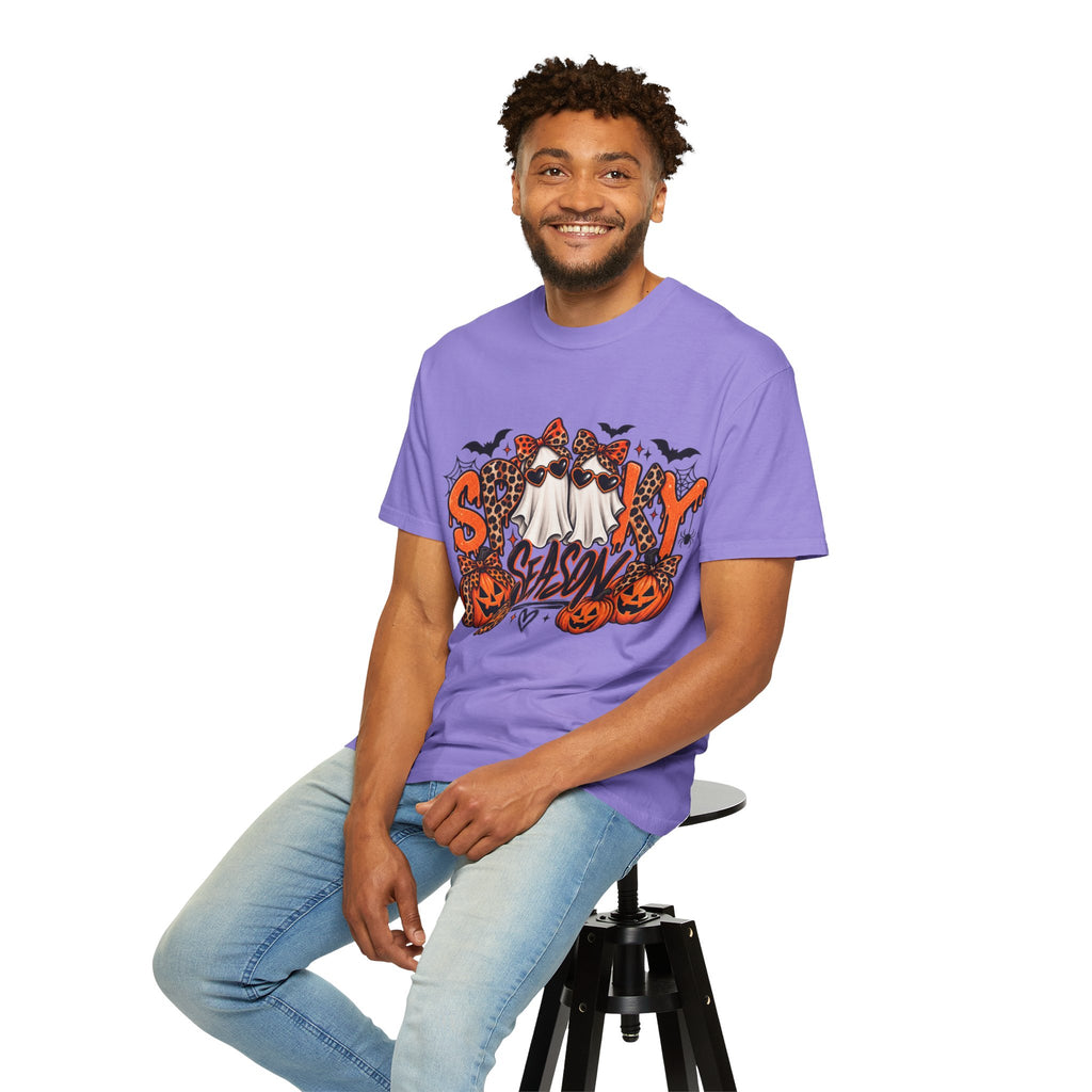 Spooky Season Halloween T-Shirt — Ghosts, Pumpkins & Leopard Bows