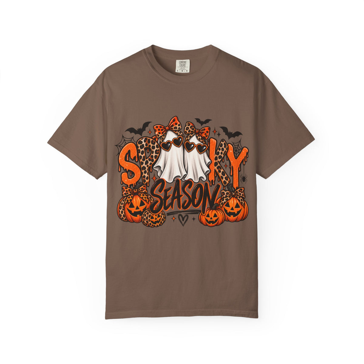 Spooky Season Halloween T-Shirt — Ghosts, Pumpkins & Leopard Bows