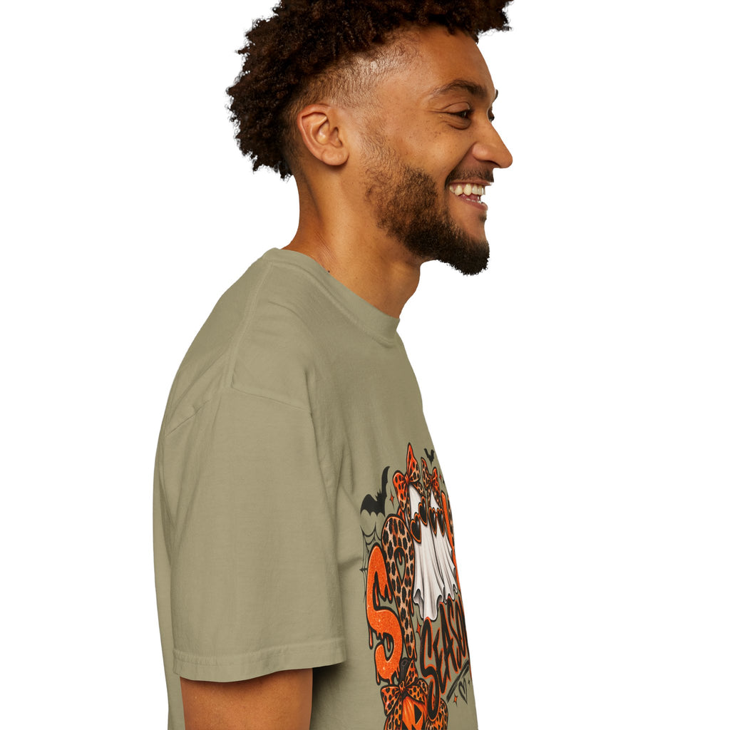 Spooky Season Halloween T-Shirt — Ghosts, Pumpkins & Leopard Bows