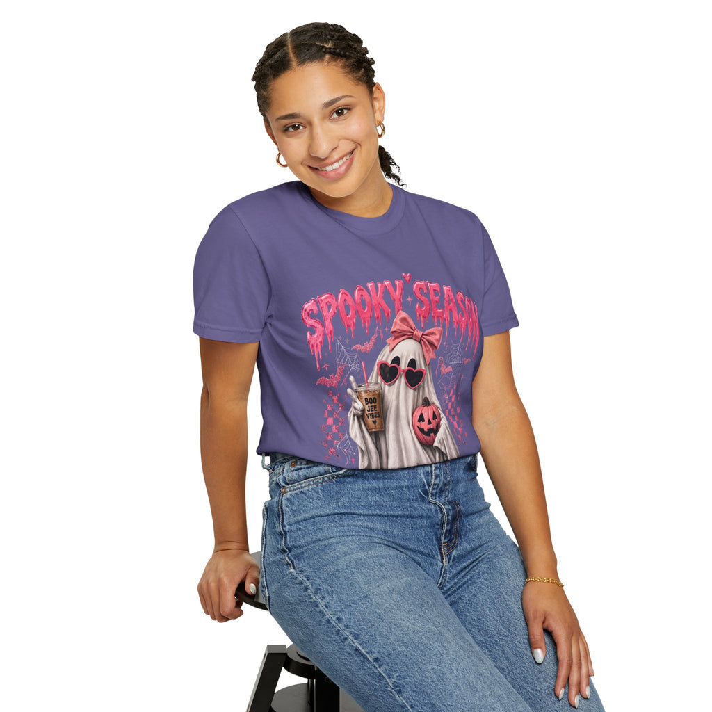 Spooky Season Ghost T-Shirt — Cute Pink Halloween Pumpkin & Trick-or-Treat Design