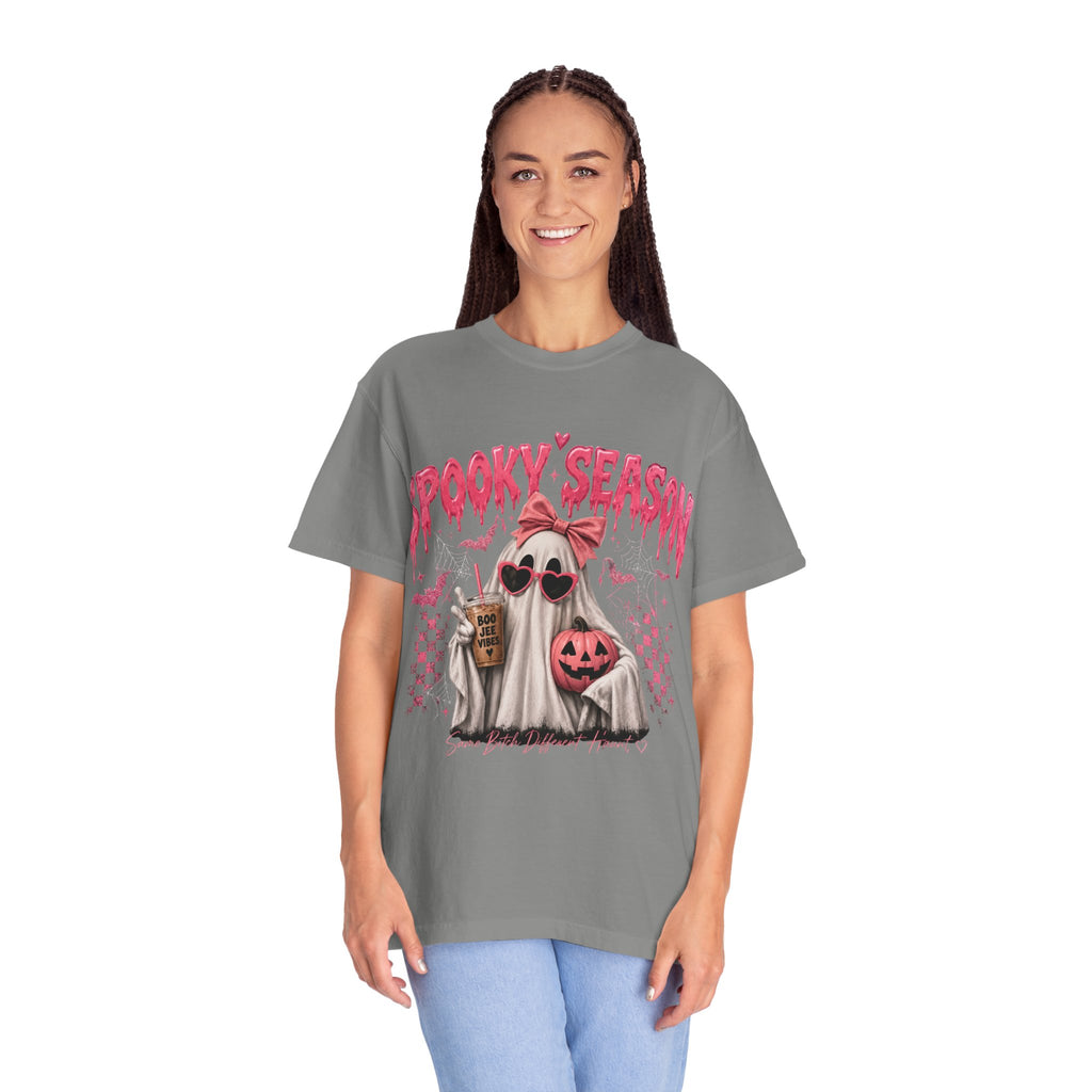 Spooky Season Ghost T-Shirt — Cute Pink Halloween Pumpkin & Trick-or-Treat Design