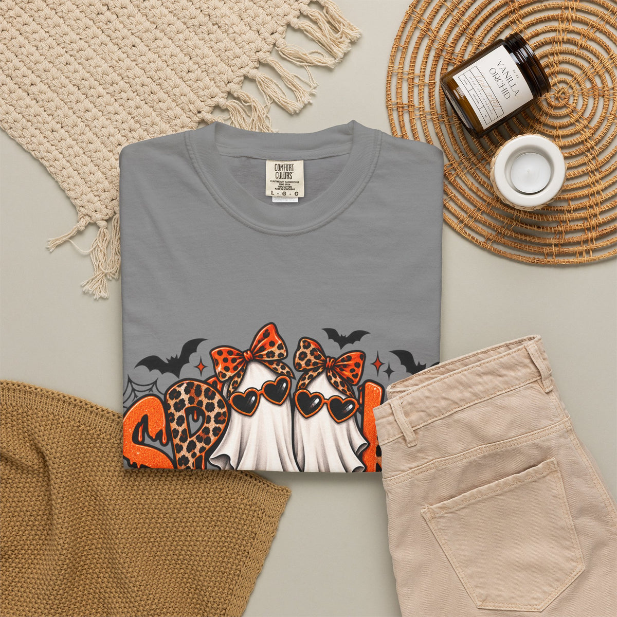 Spooky Season Halloween T-Shirt — Ghosts, Pumpkins & Leopard Bows