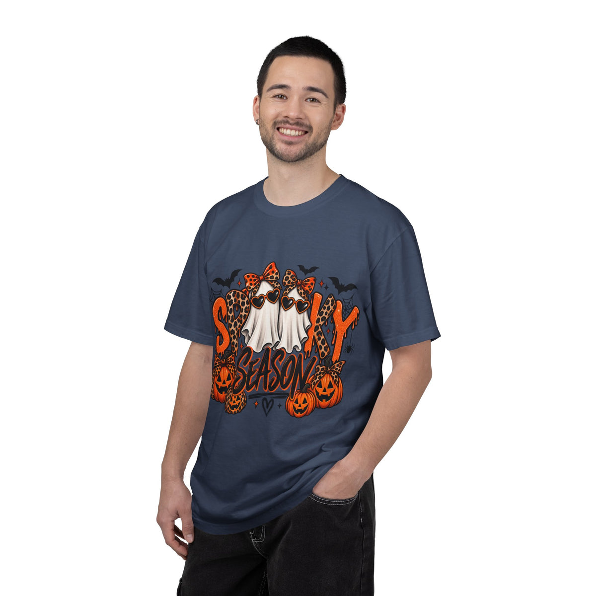Spooky Season Halloween T-Shirt — Ghosts, Pumpkins & Leopard Bows