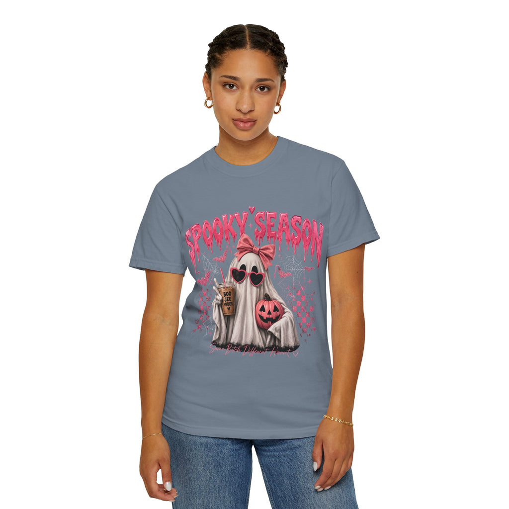 Spooky Season Ghost T-Shirt — Cute Pink Halloween Pumpkin & Trick-or-Treat Design
