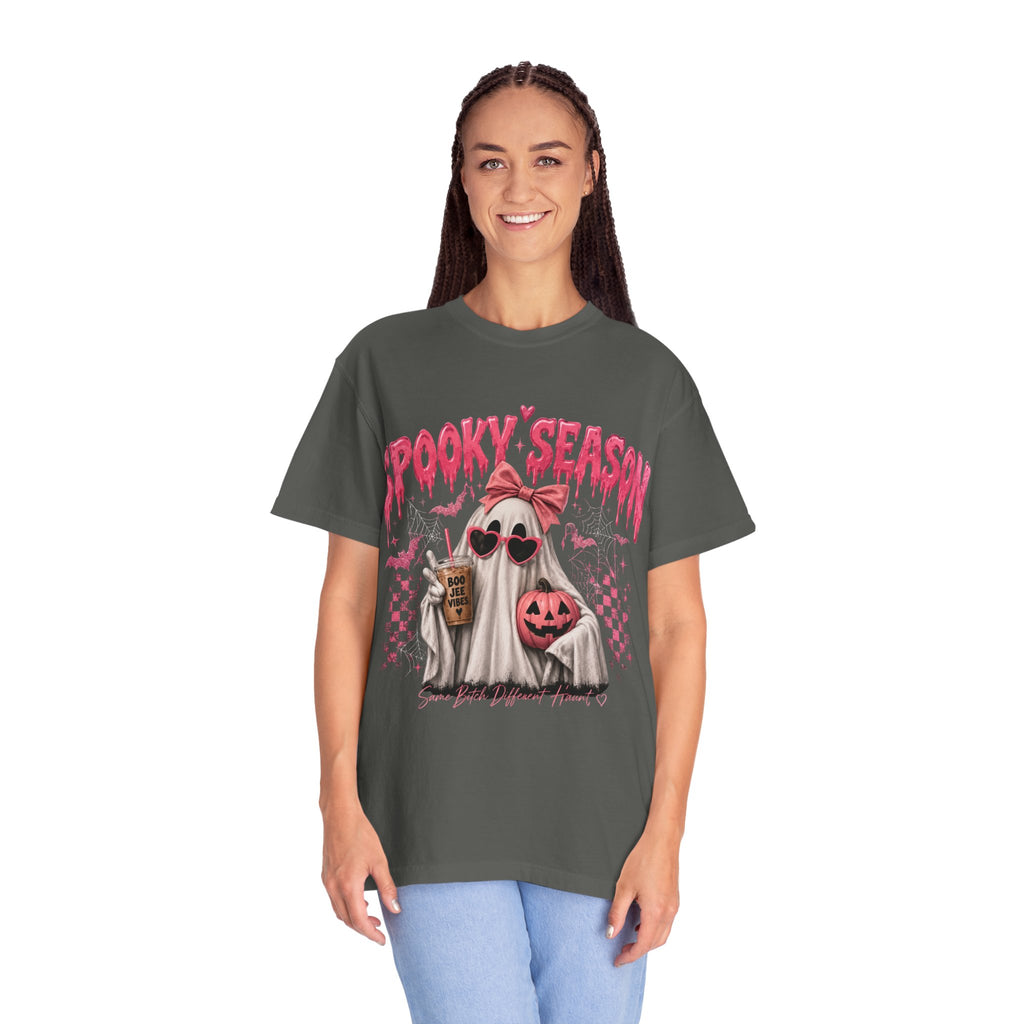Spooky Season Ghost T-Shirt — Cute Pink Halloween Pumpkin & Trick-or-Treat Design