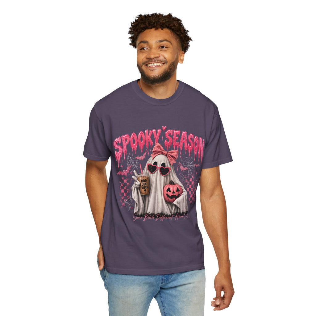 Spooky Season Ghost T-Shirt — Cute Pink Halloween Pumpkin & Trick-or-Treat Design