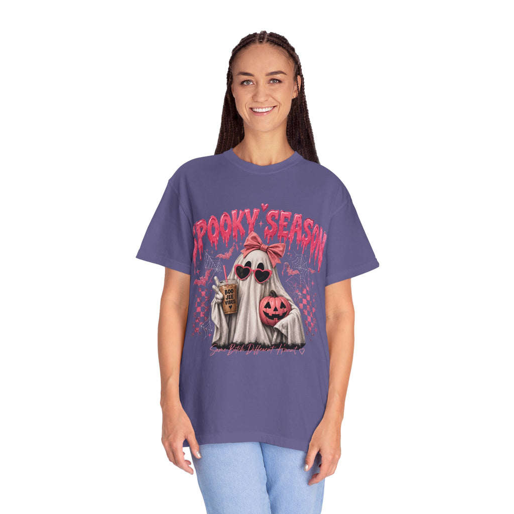 Spooky Season Ghost T-Shirt — Cute Pink Halloween Pumpkin & Trick-or-Treat Design