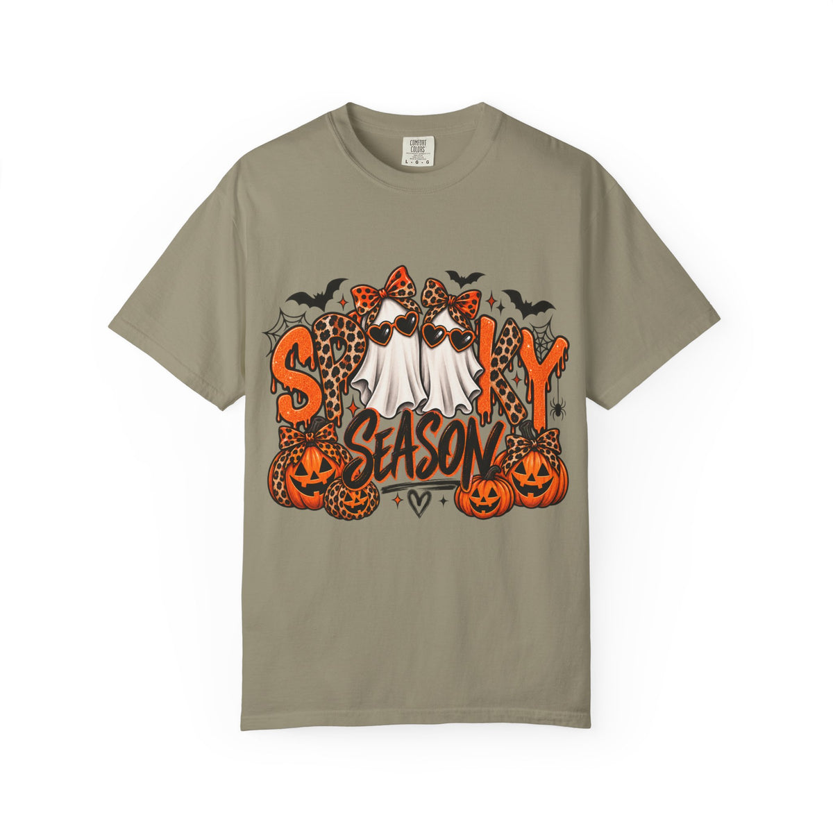 Spooky Season Halloween T-Shirt — Ghosts, Pumpkins & Leopard Bows