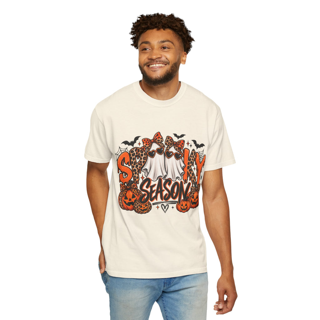 Spooky Season Halloween T-Shirt — Ghosts, Pumpkins & Leopard Bows