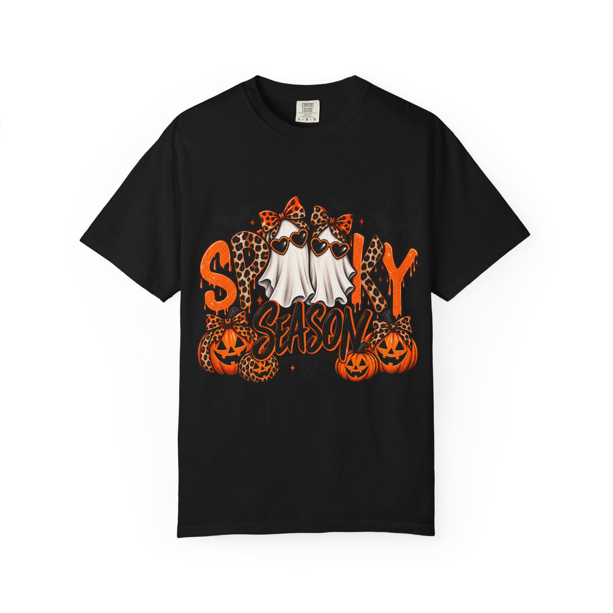 Spooky Season Halloween T-Shirt — Ghosts, Pumpkins & Leopard Bows