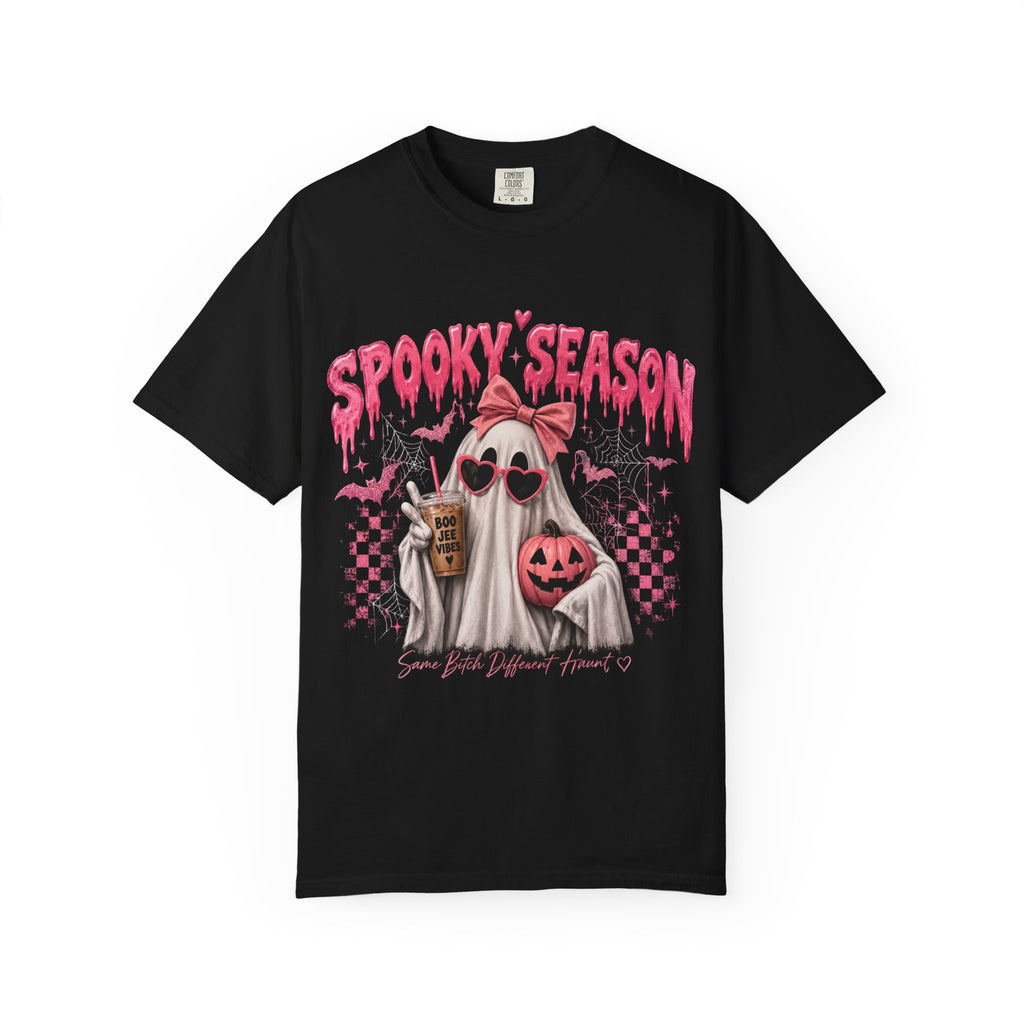 Spooky Season Ghost T-Shirt — Cute Pink Halloween Pumpkin & Trick-or-Treat Design