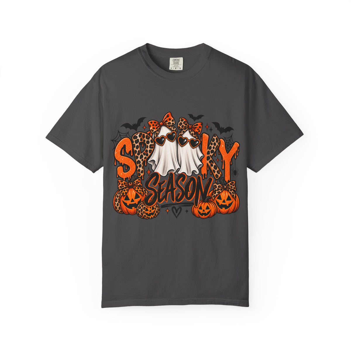 Spooky Season Halloween T-Shirt — Ghosts, Pumpkins & Leopard Bows
