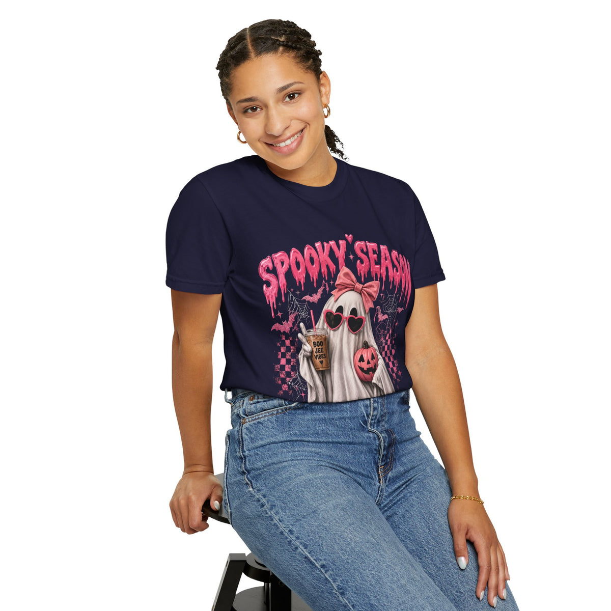 Spooky Season Ghost T-Shirt — Cute Pink Halloween Pumpkin & Trick-or-Treat Design