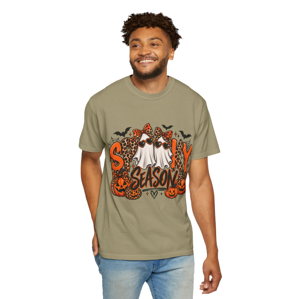 Spooky Season Halloween T-Shirt — Ghosts, Pumpkins & Leopard Bows