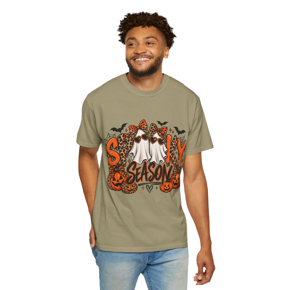 Spooky Season Halloween T-Shirt — Ghosts, Pumpkins & Leopard Bows