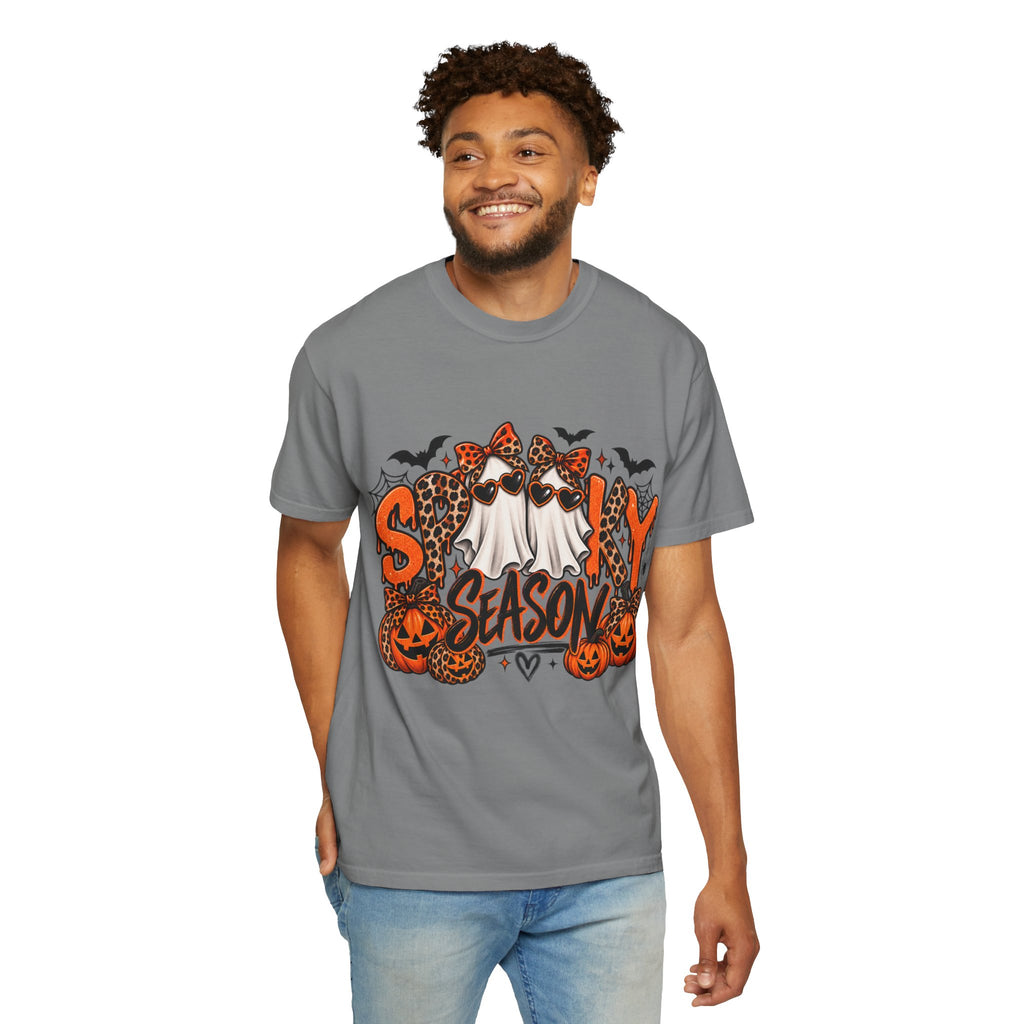 Spooky Season Halloween T-Shirt — Ghosts, Pumpkins & Leopard Bows