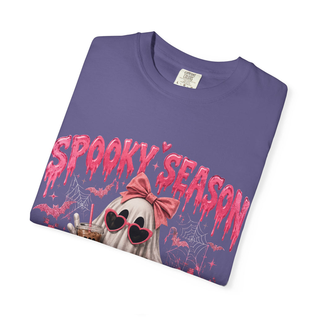 Spooky Season Ghost T-Shirt — Cute Pink Halloween Pumpkin & Trick-or-Treat Design