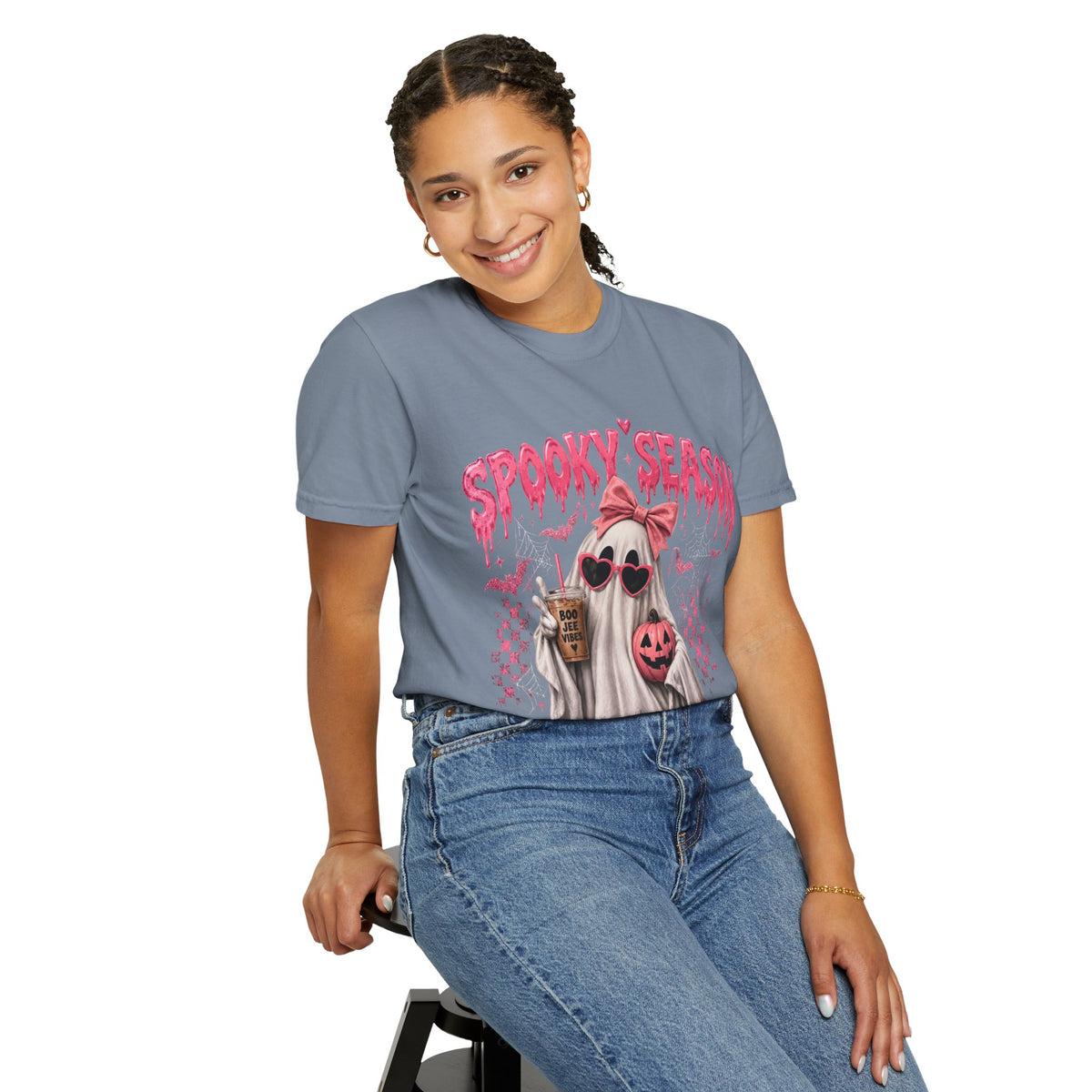 Spooky Season Ghost T-Shirt — Cute Pink Halloween Pumpkin & Trick-or-Treat Design