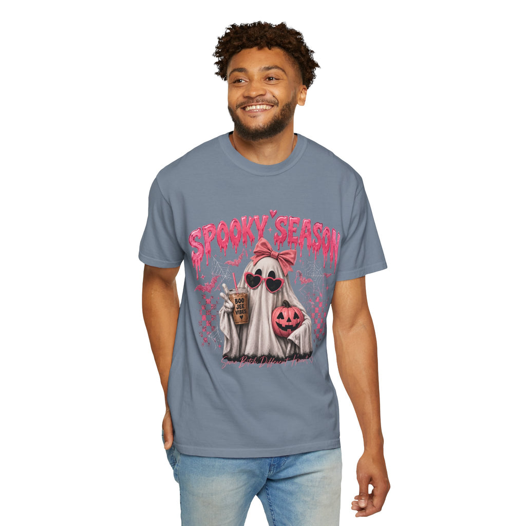 Spooky Season Ghost T-Shirt — Cute Pink Halloween Pumpkin & Trick-or-Treat Design