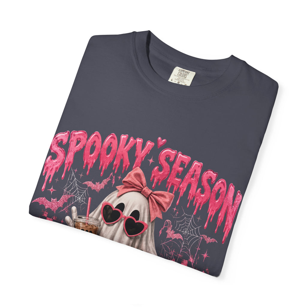 Spooky Season Ghost T-Shirt — Cute Pink Halloween Pumpkin & Trick-or-Treat Design