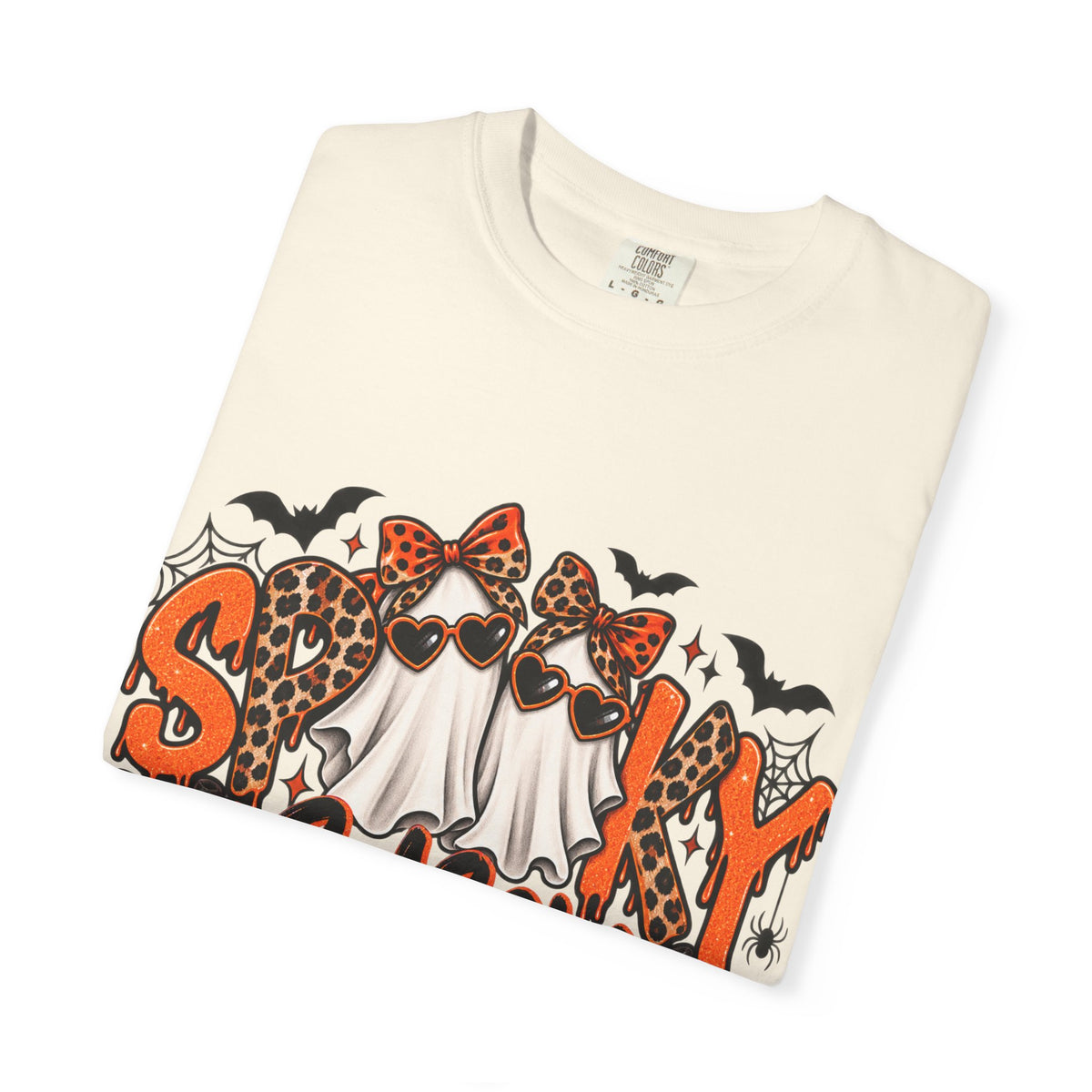 Spooky Season Halloween T-Shirt — Ghosts, Pumpkins & Leopard Bows