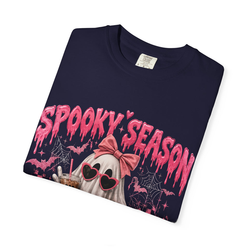 Spooky Season Ghost T-Shirt — Cute Pink Halloween Pumpkin & Trick-or-Treat Design