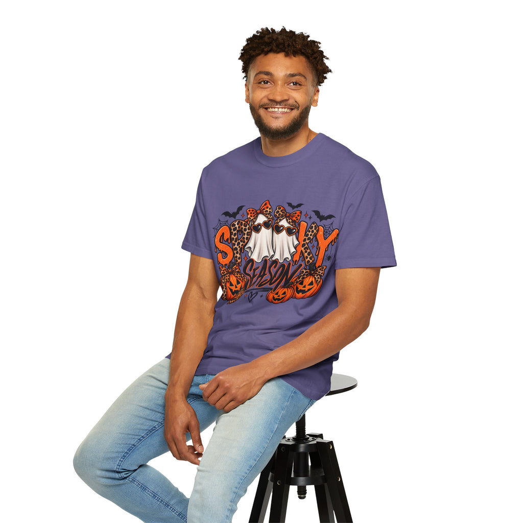 Spooky Season Halloween T-Shirt — Ghosts, Pumpkins & Leopard Bows