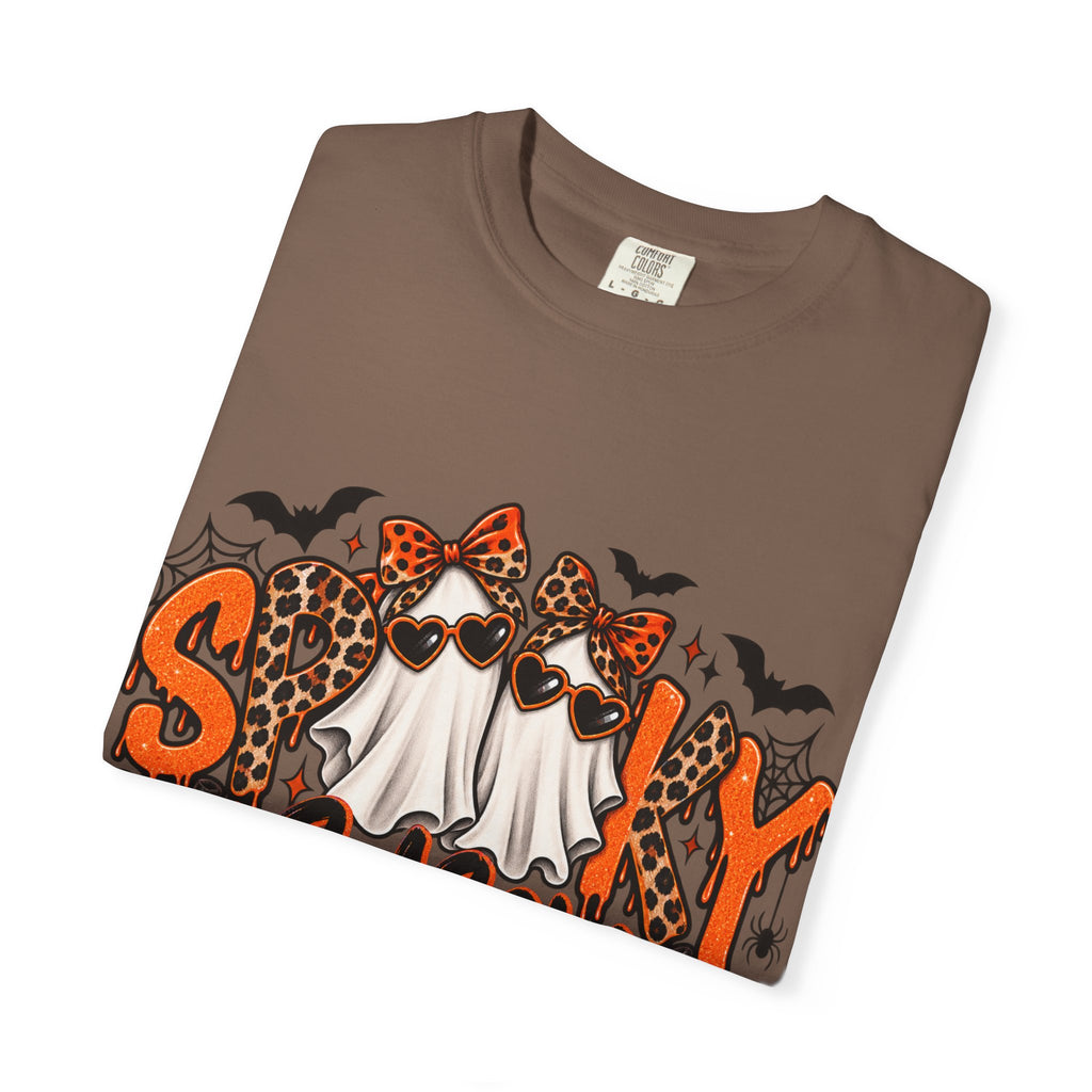 Spooky Season Halloween T-Shirt — Ghosts, Pumpkins & Leopard Bows