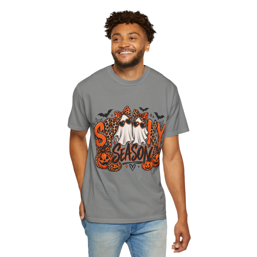 Spooky Season Halloween T-Shirt — Ghosts, Pumpkins & Leopard Bows