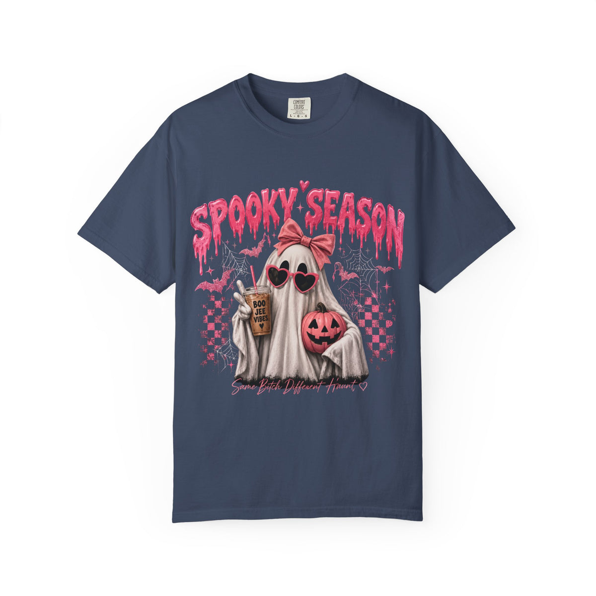 Spooky Season Ghost T-Shirt — Cute Pink Halloween Pumpkin & Trick-or-Treat Design