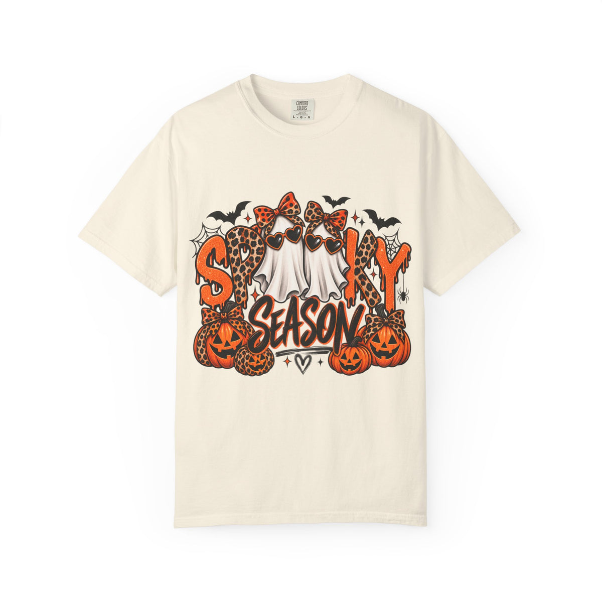 Spooky Season Halloween T-Shirt — Ghosts, Pumpkins & Leopard Bows