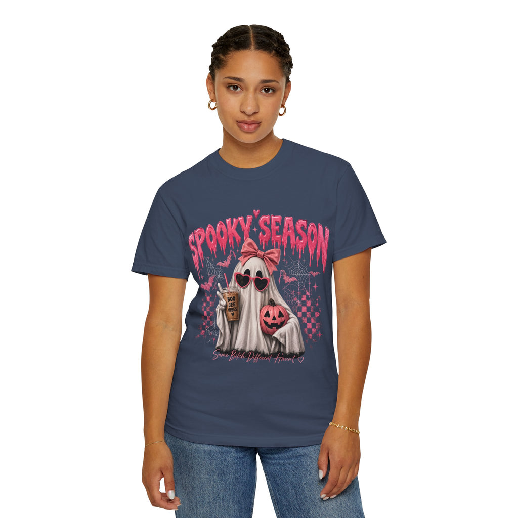 Spooky Season Ghost T-Shirt — Cute Pink Halloween Pumpkin & Trick-or-Treat Design